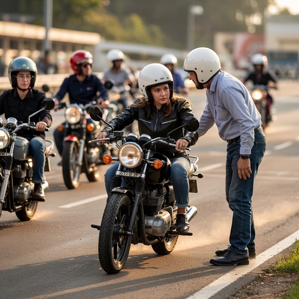 Motor przed szkołą jazdy