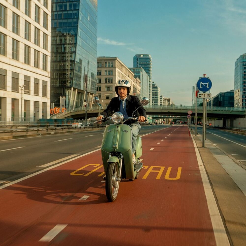 Motorower na ścieżce rowerowej