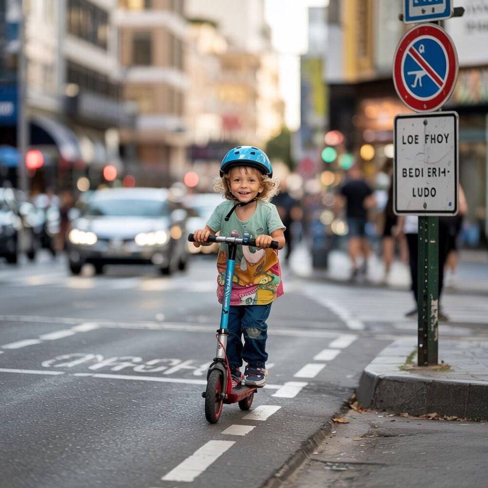 Rowerzysta i hulajnoga w mieście
