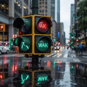 Skrzyżowanie z zielonymi słupkami