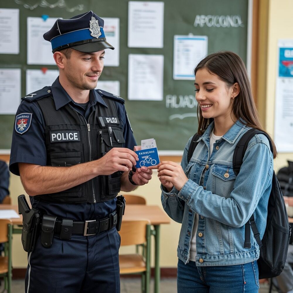 dziecko odbiera kartę rowerową