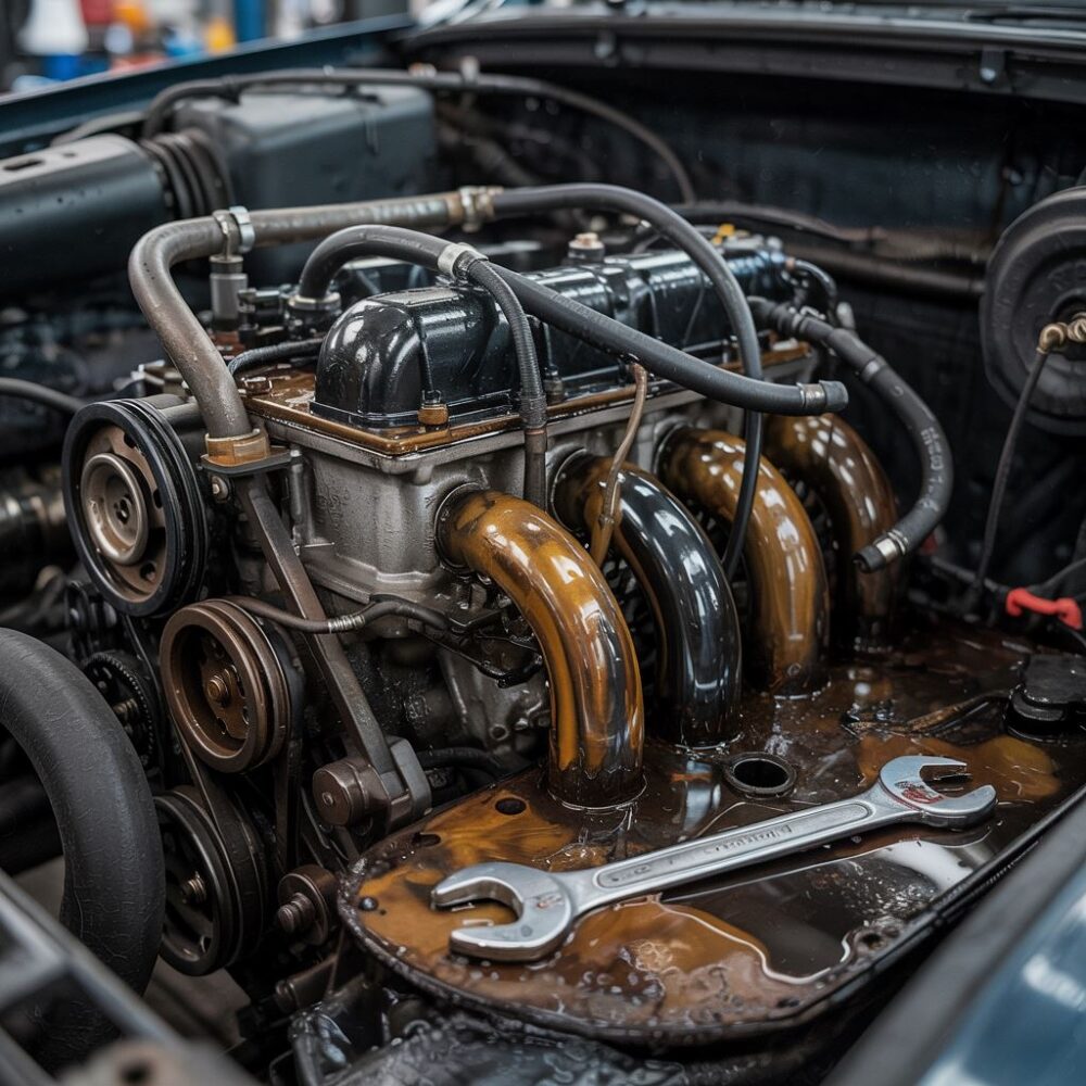 nieczysty motor auta