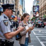 pieszy na przejściu z komórką