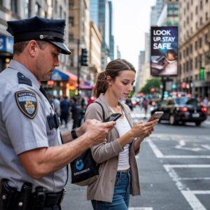 pieszy na przejściu z komórką