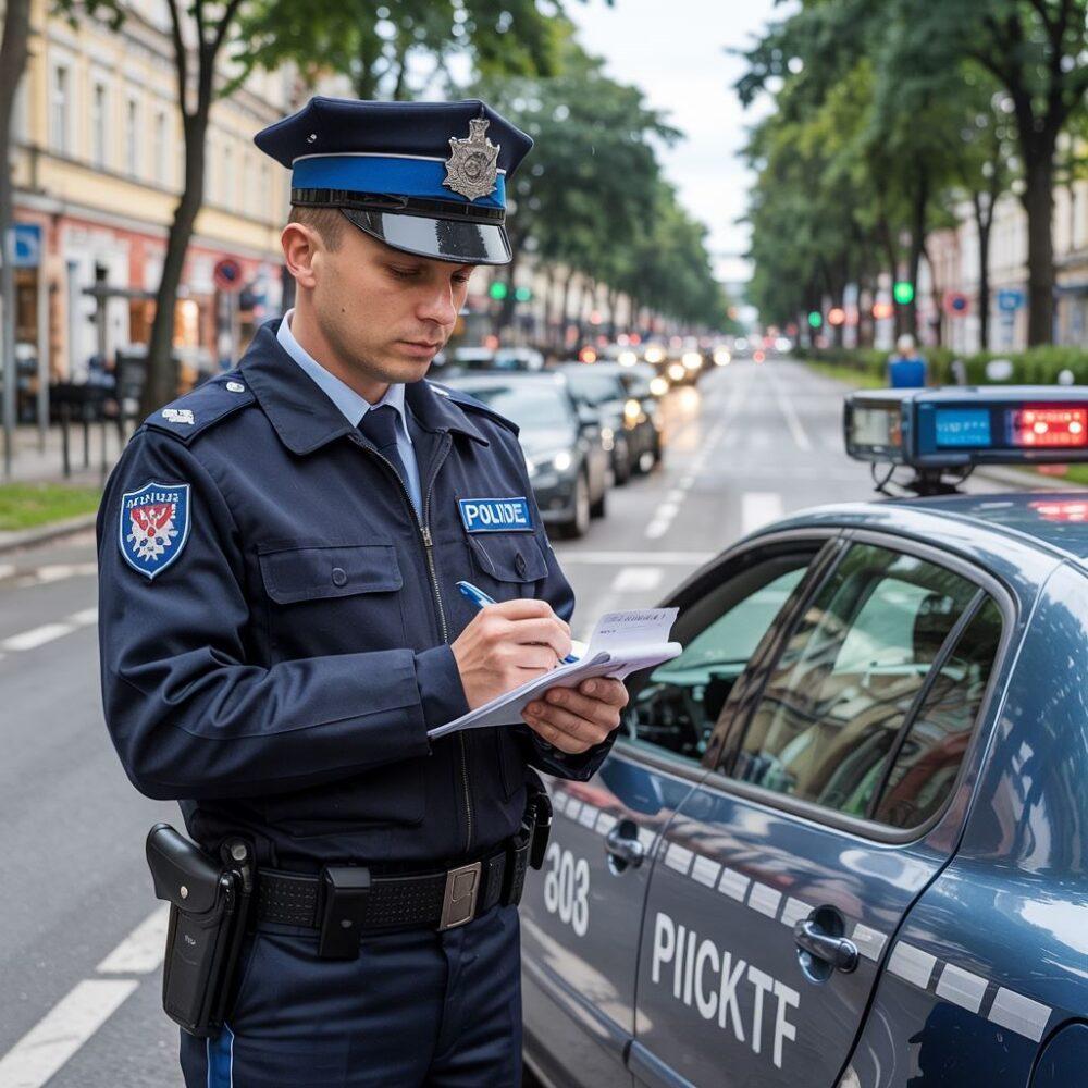 policjant przy samochodzie