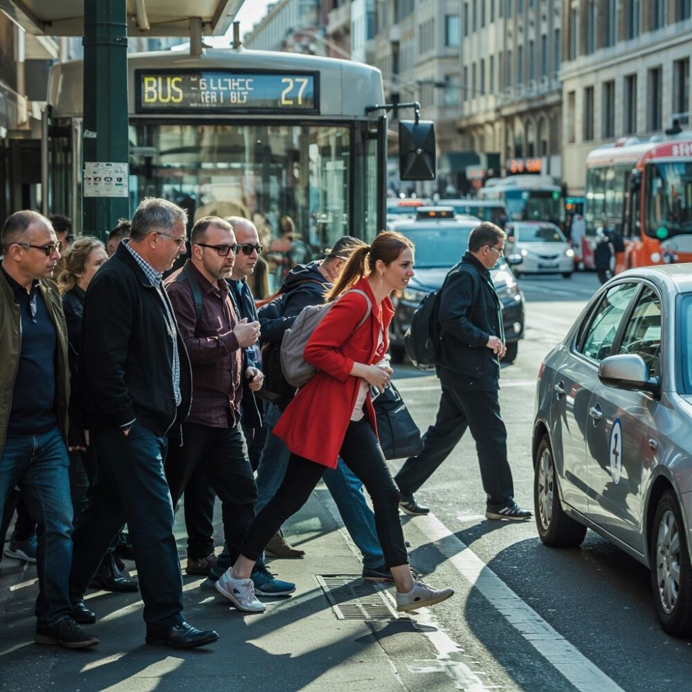 ruch uliczny z autobusem