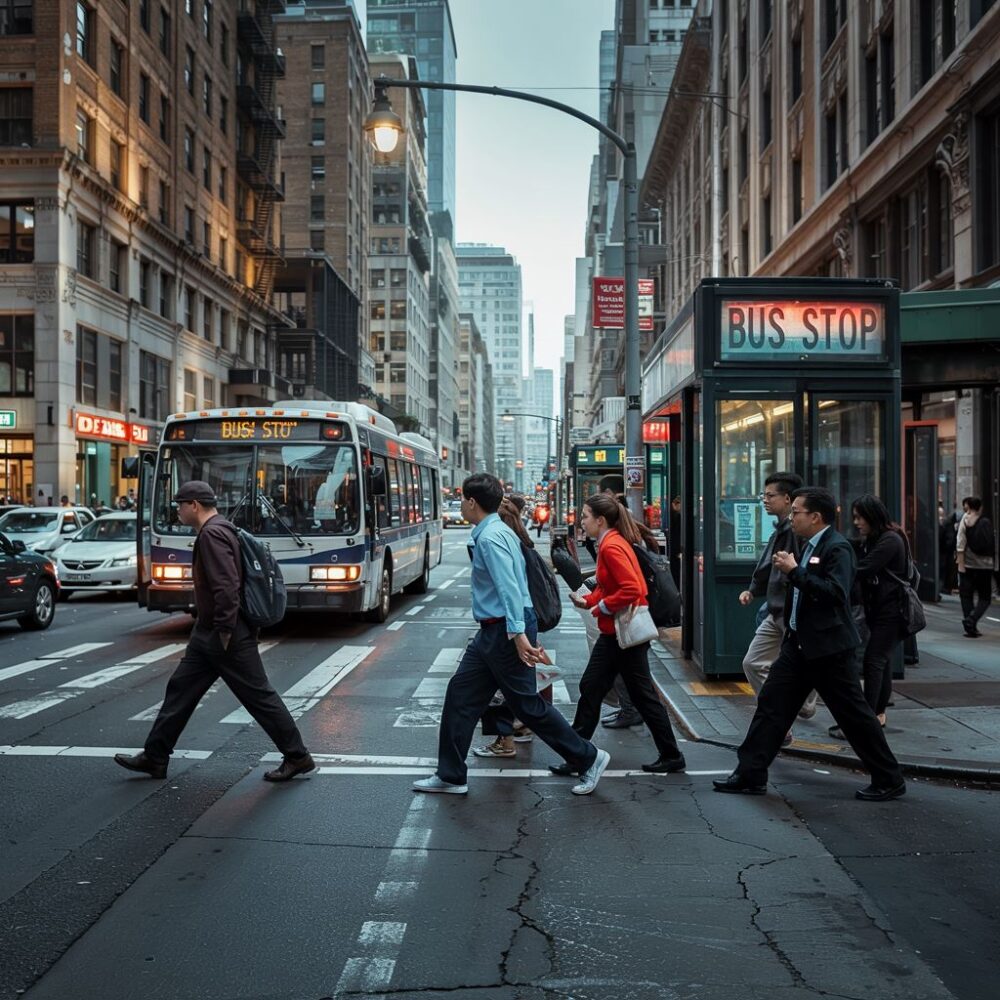 samochody omijające autobus