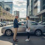 Spotkanie sprzedającego z kupującym przy samochodzie