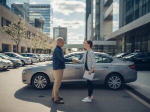 Spotkanie sprzedającego z kupującym przy samochodzie