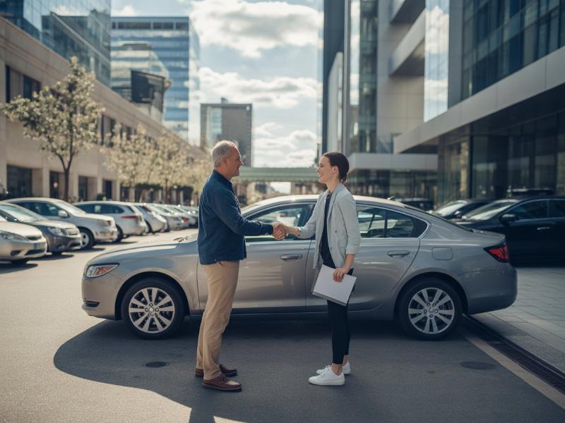 Spotkanie sprzedającego z kupującym przy samochodzie