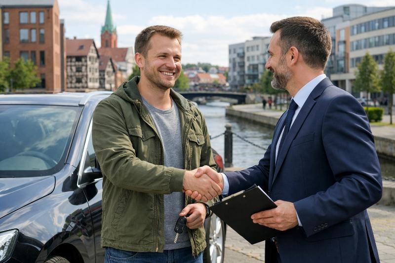 Sprzedający i kupujący potwierdzają transakcję uściskiem dłoni